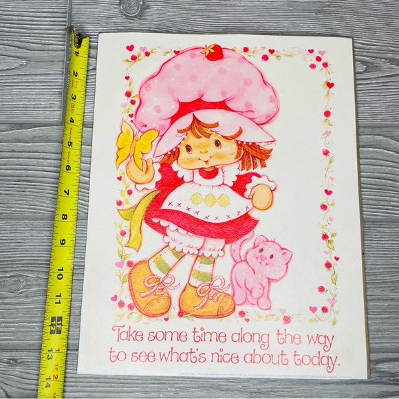 Vintage 80s Strawberry Shortcake Cheinco Metal Trash Can & wallart picture decor - Picture 6 of 16